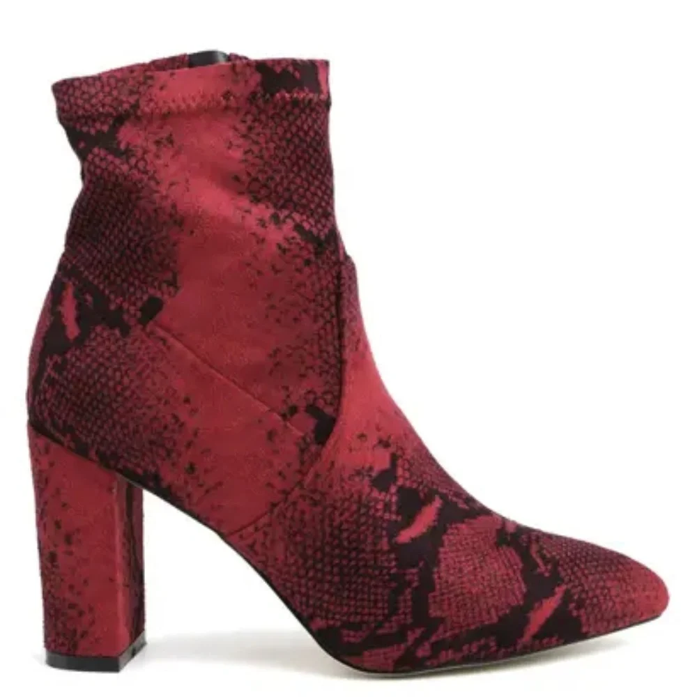 Faux Suede Burgundy Block Heel Stretch Bootie 7
